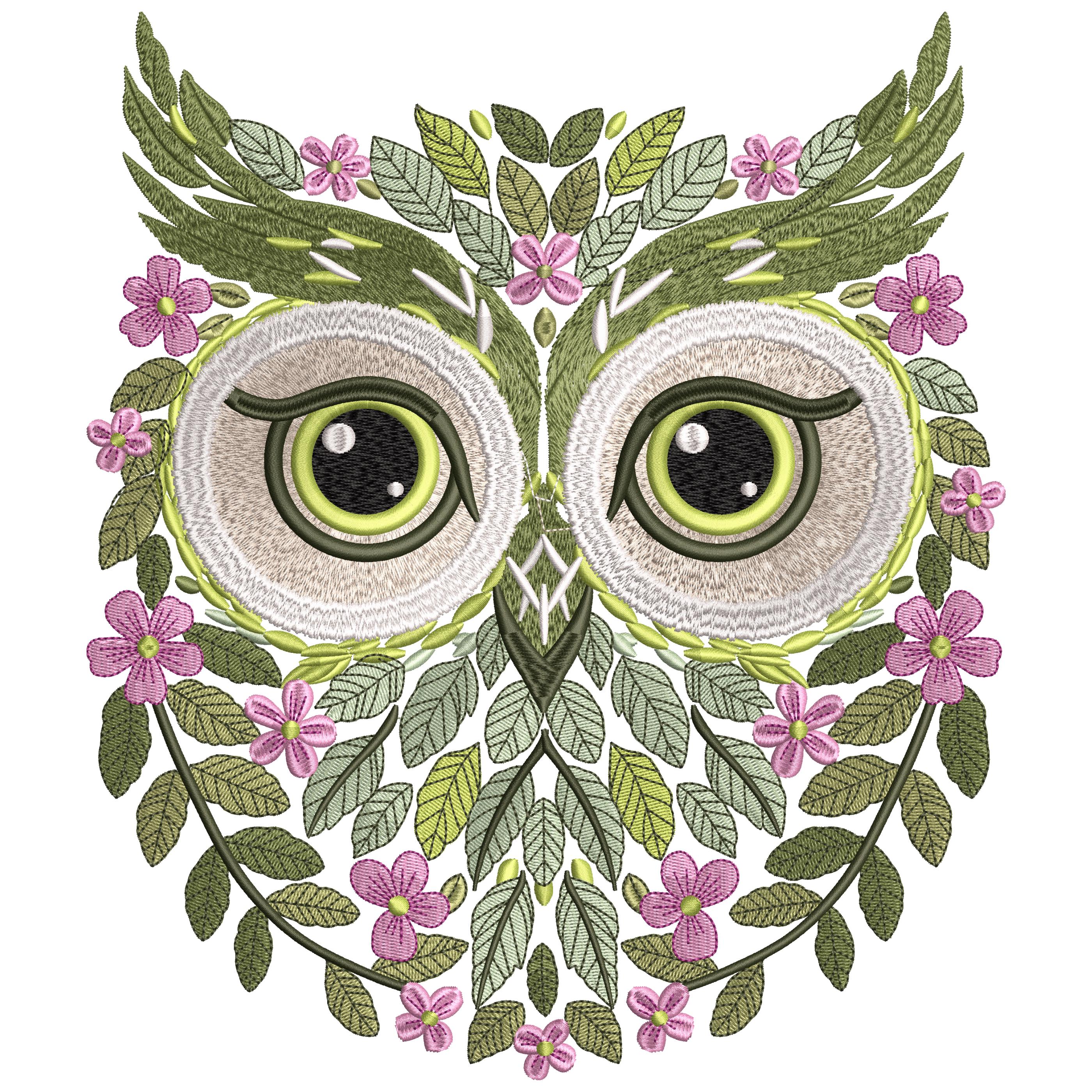 Patterned Owl Floral Owl Embroidery Design, Owl Face Machine Embroidery Pattern ...