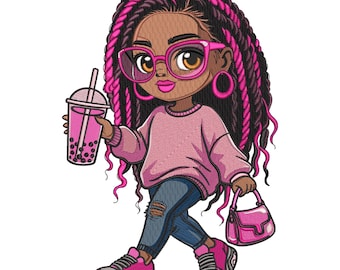 Afro Black Girl Embroidery Design, African American Machine Embroidery File, Baby Girl with Curly Hair ,7 Sizes, Format DST PES, Download