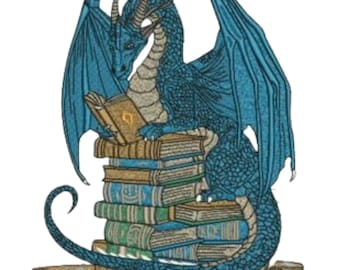 Book Dragon Embroidery Design, Dragon Embroidery Design File, Japanese Style Bleu Dragon, Machine Embroidery Pattern, 5 Sizes,Format DST PES