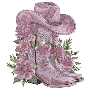 Cowboy Hat Boots Embroidery Design, Western Floral Machine Embroidery Pattern,Rustic Country Cowgirl Flower Embroidery File,7 Sizes,Download