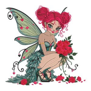 Fairy with Flowers Embroidery Design, Baby Girl with Flowers, Festive Fairy Clipart, Fairy Embroidery Design Machine File, 6 Sizes, Download