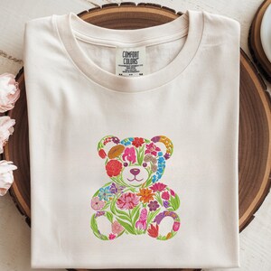 花柄テディベア刺繍デザイン、かわいい動物クマの機械刺繍パターン、下クマの機械刺繍ファイル、7サイズ、PESをダウンロード 画像 15