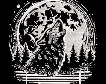 Howling Wolf Moon Embroidery Design, Wildlife Wolf Silhouette Pattern, Forest Night Wolf Machine Embroidery File, 5 Sizes, DST PES ,Download
