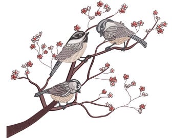 桜の枝に春の鳥 ミシン刺繍デザイン 4サイズ - Etsy 日本