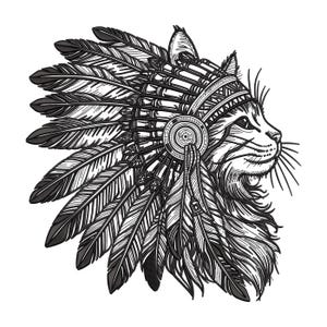 Desenho de bordado de gato nativo americano, bordado à máquina de gato floral, arquivo de bordado à máquina de cabeça de gato tribal, 5 tamanhos, DST PES, Download