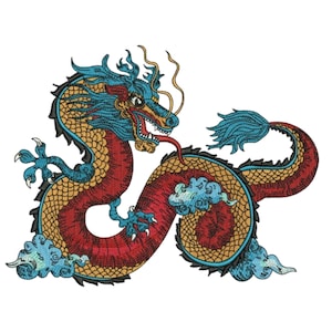Dragon Embroidery Design File, Japanese Style Mystic Dragon, Machine Embroidery Pattern, Dragon, 5 Sizes, Format DST PES, Instant Download