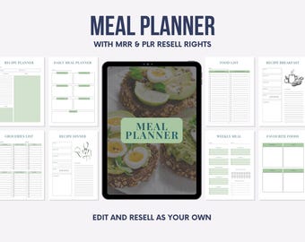 PLR Meal Planner | Meal Planner | Printable Meal Planning  |  Grocery List | Resell Rights Planner | Done for You planner | Canva Template