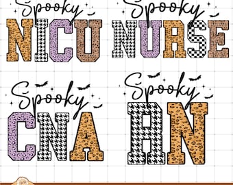 Retro Halloween Nurse Bundle Png Nurse png Spooky Nurse png NICU CNA RN Nurse Fall Sublimation Nurse Halloween Leopard Checkered Fall