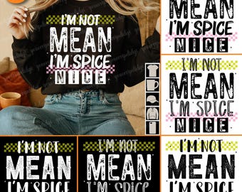 I’m Not Mean I’m Spicy Bundle, Funny Snarky Shirt Design, Funny Mental Health Digital Download | Retro Checkered Sarcasm Sublimation PNG