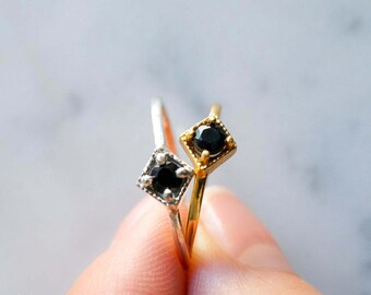 Gold kite - 3mm BLACK ONYX ring. dainty square gem ring. gold vermeil dainty ring geometric stacking ring jet black gemstone