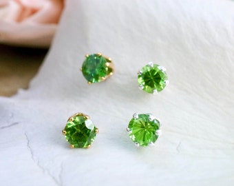 5mm green CZ earrings. green gemstone studs. tiny gem stud. gold or silver