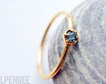 3mm BLUE TOPAZ gold ring. HEXAGON ring gold vermeil dainty ring geometric stacking ring blue gem ring