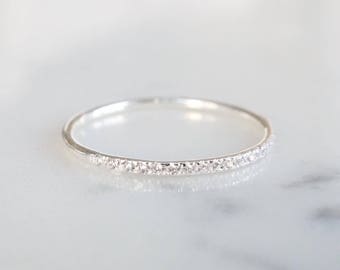 CLARA. Thin pave band. CZ gemstone ring, dainty silver band. wedding band silver minimalist ring.