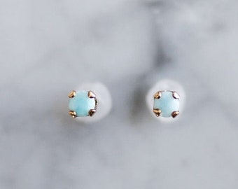 3mm larimar studs.  light blue gemstone earrings. tiny gem stud. gold or silver