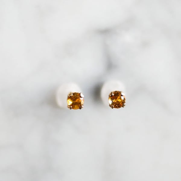 3mm citrine studs.  golden citrine gemstone earrings. tiny yellow gem stud. gold or silver