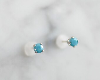 3mm turquoise CZ studs.  teal gemstone studs. tiny gem stud. gold or silver