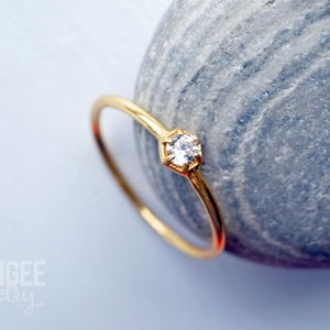 3mm CZ gold ring. HEXAGON gemstone ring gold vermeil dainty ring geometric stacking ring diamond ring
