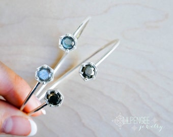 Bracciale rigido esagonale in argento sterling con labradorite – Bracciale a fascia con pietra preziosa esagonale