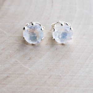 6mm rainbow moonstone studs. june birthstone. white gemstone studs. gold or silver studs.