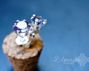 5mm Alexandrite Stud Earrings, Color Changing Gemstone, Gold or Silver
