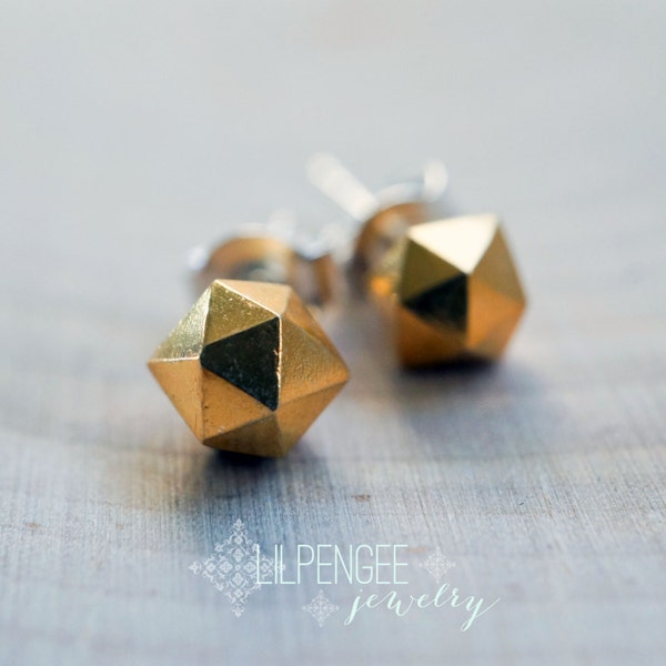 Jem - faceted gold studs. geometric earrings. gold nuggets. gold dipped studs. silver posts