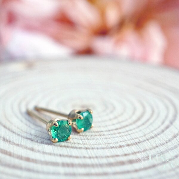 bliss - 3mm emerald earrings. green gemstone studs. tiny gem stud. solid gold or silver studs