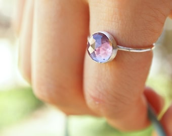 alexandrite - 8mm faceted alexandrite ring. stacking gemstone ring. color changing lab alexandrite