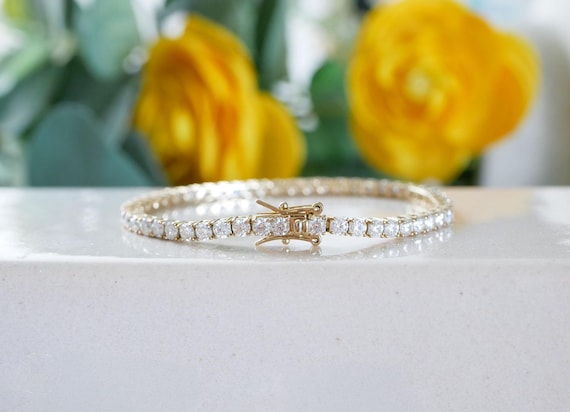 3mm Moissanite Tennis Bracelet. 14k gold vermeil bracelet