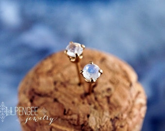 3mm Moonstone Studs: Sterling Silver or 14K Goldfill