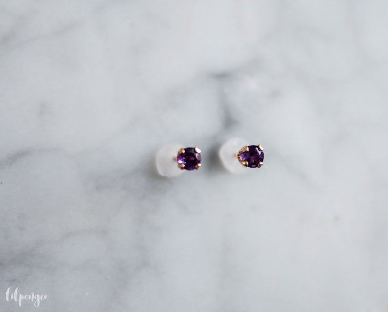 3mm amethyst earrings. gemstone studs. tiny gem stud. gold or Etsy