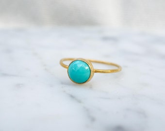 6mm turquoise 14K gold-fill ring. gemstone stacking rings. sleeping beauty turquoise teal mint green gold ring