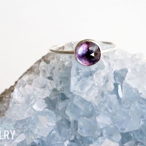 6mm alexandrite ring. sterling silver ring. dainty gem ring. stacking ring. color changing rose cut alexandrite gem ring image 1