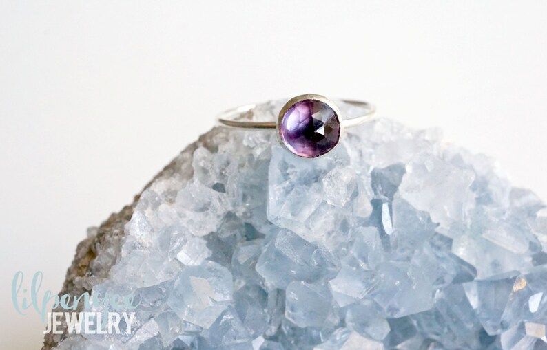 6mm alexandrite ring. sterling silver ring. dainty gem ring. stacking ring. color changing rose cut alexandrite gem ring image 1