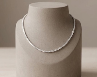 16-Zoll-Moissanit-Diamant-Tennis-Halskette. 925 Sterlingsilber. 2 mm Diamant Layering Halskette
