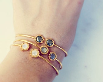 Bracciale rigido in vermeil d'oro – Bracciale esagonale con pietre preziose da 6 mm