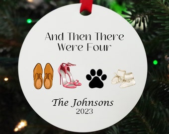 And Then There Were Four Ornament  Pregnancy Announcement Ornament Personalized Family Ornament Personalized Ornament Shoe Lover Gift