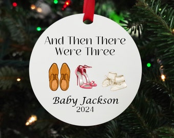 And Then There Were Three Ornament  Pregnancy Announcement Ornament Personalized Family Ornament Personalized Ornament Shoe Lover Gift