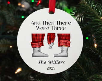 And Then There Were Three Ornament  Pregnancy Announcement Ornament Personalized Family Ornament Personalized Ornament Shoe Lover Gift
