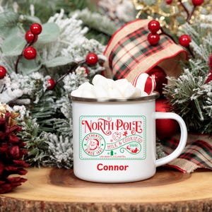Personalized Hot Coco Mug  Custom Christmas Hot Chocolate Mug  North Pole Milk And Cookie Co Mug  Personalized Child Christmas Mug