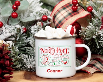 Personalized Hot Coco Mug  Custom Christmas Hot Chocolate Mug  North Pole Milk And Cookie Co Mug  Personalized Child Christmas Mug