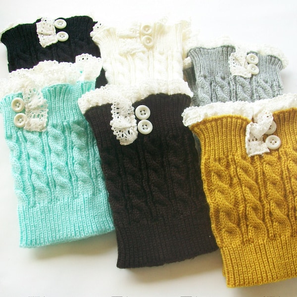 FREE SHIPPING - Womens Knit  Boot Cuffs- Lace Boot Cuffs  - Womens Boot Socks - Knitted Leg Warmers - Lace Boot Topper - Knit Boot Topper