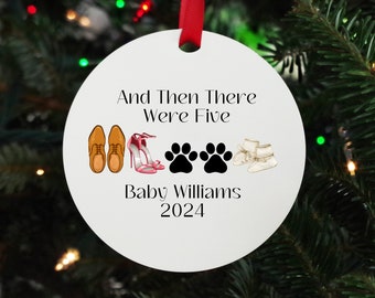 And Then There Were Five Ornament  Pregnancy Announcement Ornament Personalized Family Ornament Personalized Ornament Shoe Lover Gift