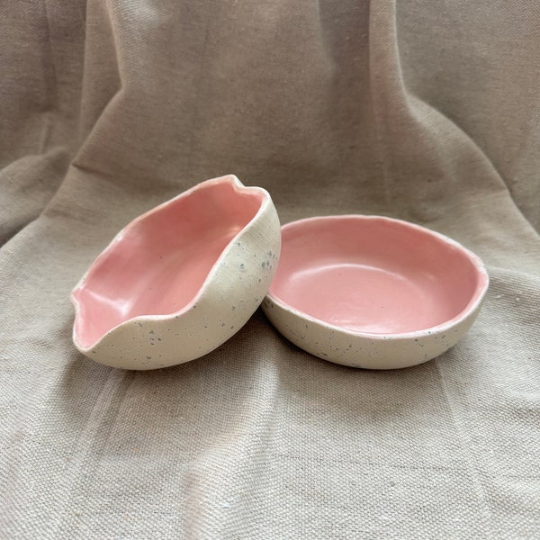 Snack Bowls Handmade Sea Salt Pink Flower Pottery Small Bowl