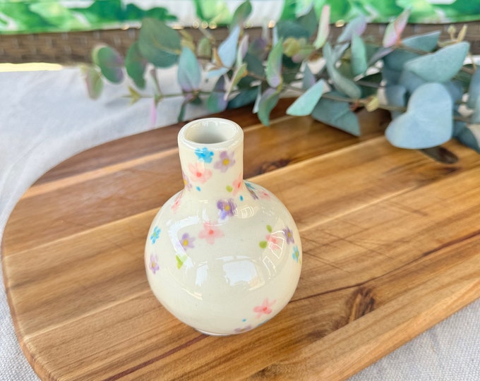 Small Flowers Vase | Handmade Vase| Hand-painted Ceramic Vase with Small Flowers