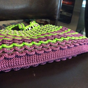 Lime Green and Plum Pull Tab Crochet Purse image 4