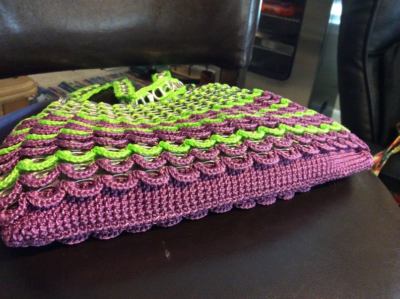 Lime Green and Plum Pull Tab Crochet Purse image 4