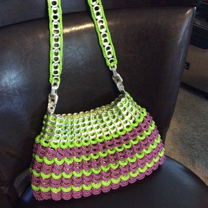 Lime Green and Plum Pull Tab Crochet Purse image 3