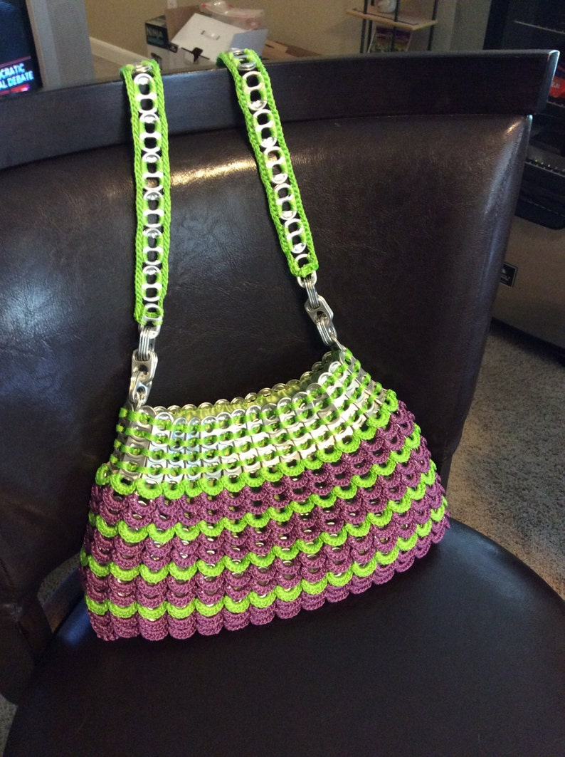 Lime Green and Plum Pull Tab Crochet Purse image 3