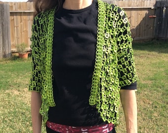 Lime Green Pull Tab Crochet Jacket