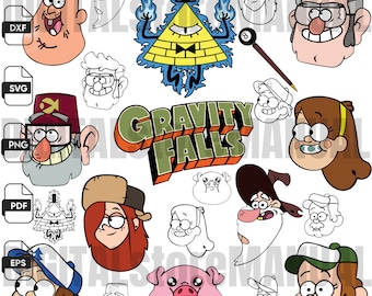Può includere: Una collezione di personaggi dei cartoni animati colorati della serie animata Gravity Falls. I personaggi includono Dipper Pines, Mabel Pines, Stan Pines, Ford Pines, Wendy Corduroy, Soos Ramirez, Bill Cipher e altri. I personaggi sono tutti sorridenti e sembrano felici. Il testo "Gravity Falls" è scritto in grandi caratteri grassetto nella parte inferiore dell'immagine.